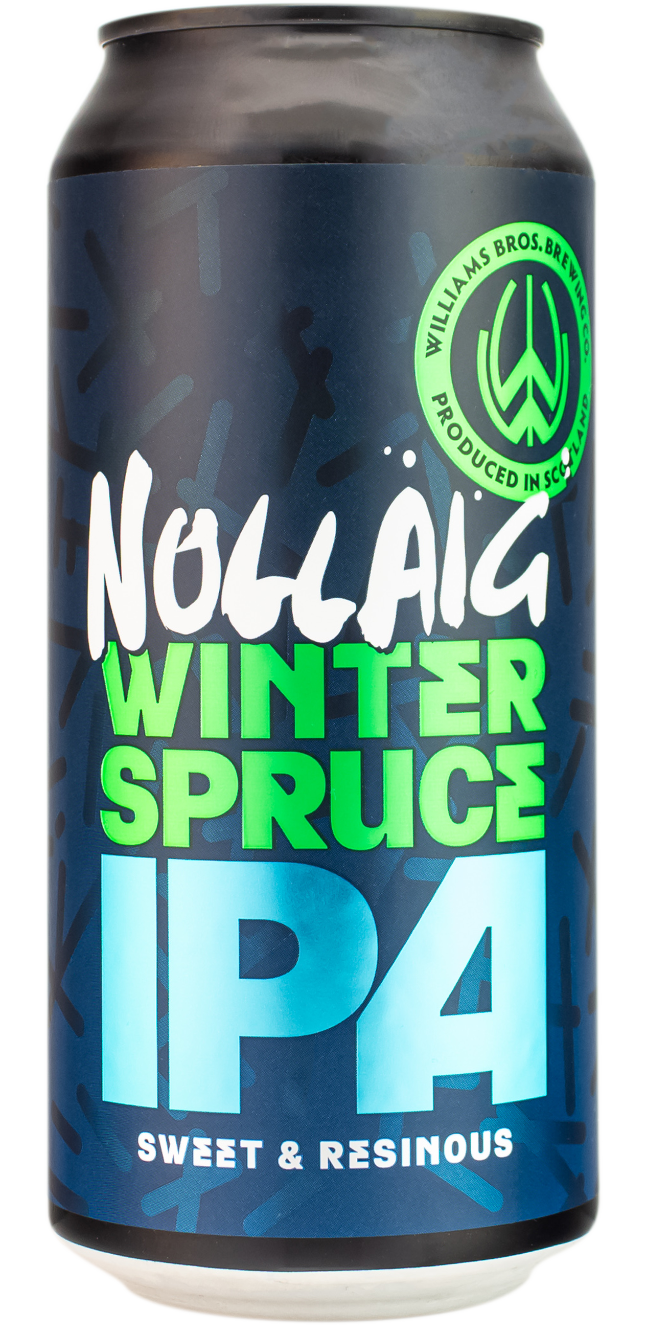 A can of Nollaig Winter Spruce IPA beer with a blue and green label.